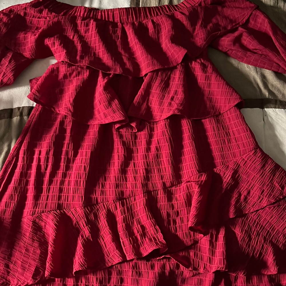 Red off shoulder dress